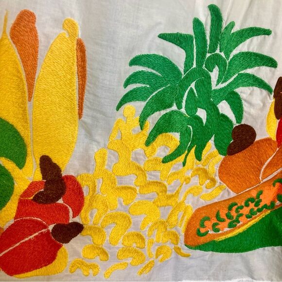 NEW FARM Rio Embroidered Fruits Side Bow Maxi Skirt Beaded Tassels White Size XL - Picture 13 of 16